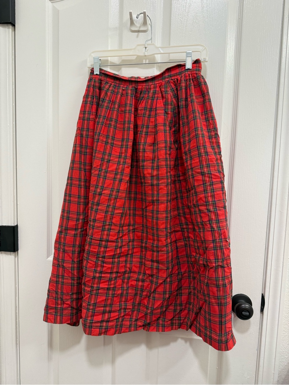 Red Plaid A-Line Midi Skirt